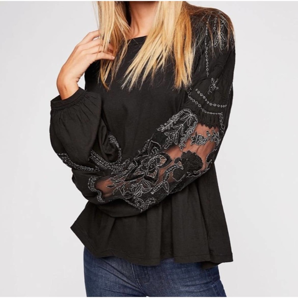 Free People Embroidered Penny Tee Sz S